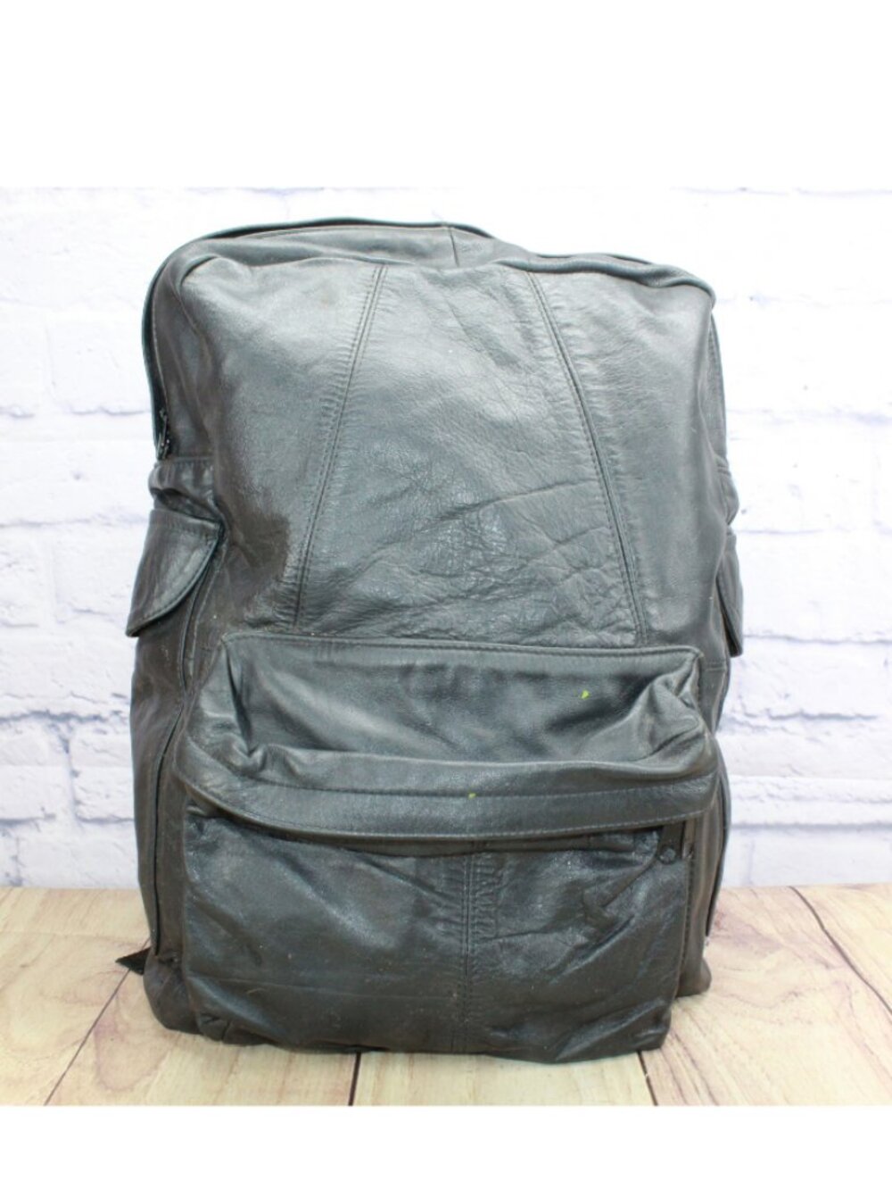 Vintage 90s Unisex Black Leather Backpack Biker Moto Travel Pack Distressed